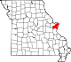 Mapa de Misuri con la ubicación del condado de Saint Louis