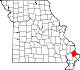 Mapa de Misuri con la ubicación del condado de Scott