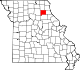 Mapa de Misuri con la ubicación del condado de Shelby