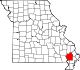 Mapa de Misuri con la ubicación del condado de Stoddard