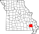 Mapa de Misuri con la ubicación del condado de Wayne