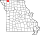 Mapa de Misuri con la ubicación del condado de Worth