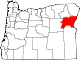 Mapa de Oregón con la ubicación del condado de Baker