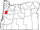 Mapa de Oregón con la ubicación del condado de Benton