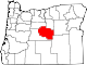 Mapa de Oregón con la ubicación del condado de Crook