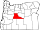 Mapa de Oregón con la ubicación del condado de Deschutes
