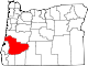 Mapa de Oregón con la ubicación del condado de Douglas