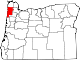 Mapa de Oregón con la ubicación del condado de Tillamook