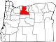 Mapa de Oregón con la ubicación del condado de Wasco