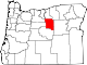 Mapa de Oregón con la ubicación del condado de Wheeler