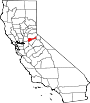 Mapa de California con la ubicación del condado de Amador
