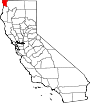 Mapa de California con la ubicación del condado de Del Norte