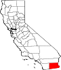 Mapa de California con la ubicación del condado de Imperial