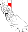 Mapa de California con la ubicación del condado de Lassen