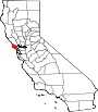 Mapa de California con la ubicación del condado de Marin