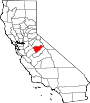 Mapa de California con la ubicación del condado de Mariposa