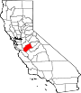 Mapa de California con la ubicación del condado de Merced