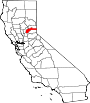 Mapa de California con la ubicación del condado de Nevada