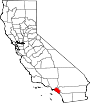 Mapa de California con la ubicación del condado de Orange