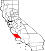 Mapa de California con la ubicación del condado de San Luis Obispo