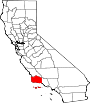 Mapa de California con la ubicación del condado de Santa Bárbara