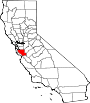 Mapa de California con la ubicación del condado de Santa Clara