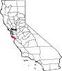 Mapa de California con la ubicación del condado de Santa Cruz