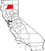 Mapa de California con la ubicación del condado de Shasta