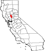 Mapa de California con la ubicación del condado de Sutter