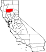 Mapa de California con la ubicación del condado de Tehama