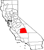 Mapa de California con la ubicación del condado de Tulare