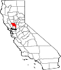 Mapa de California con la ubicación del condado de Yolo