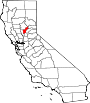 Mapa de California con la ubicación del condado de Yuba