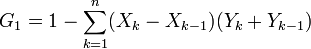 G_1 = 1 - \sum_{k=1}^{n} (X_{k} - X_{k-1}) (Y_{k} + Y_{k-1})