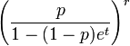 \left(\frac{p}{1-(1-p) e^t}\right)^r \!