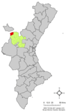 Localización de Aras de los Olmos respecto a al Comunidad Valenciana