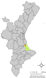 Localización de Benifairó de la Valldigna respecto a la Comunidad Valenciana