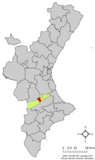 Localización de Montesa respecto a la Comunidad Valenciana.
