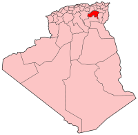 Mapa de Argelia, resaltada la provincia de Batna