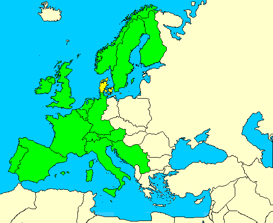En verde, países participantes en el festival. En amarillo, países participantes en años anteriores pero no en este.