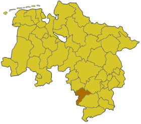 Lage des Landkreises Holzminden in Niedersachsen