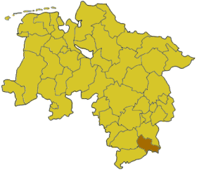 Lage des Landkreises Osterode am Harz in Niedersachsen