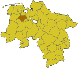 Lage des Landkreises Ammerland in Niedersachsen