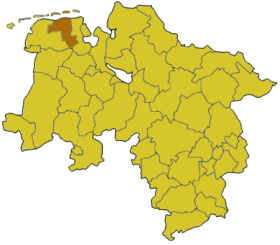 Lage des Landkreises Wittmund in Niedersachsen