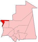 Mapa de Mauritania, destaca la región de Dakhlet Nouadhibou
