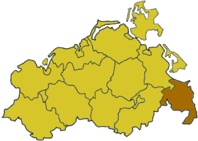 Lage des Landkreises Uecker-Randow in Mecklenburg-Vorpommern