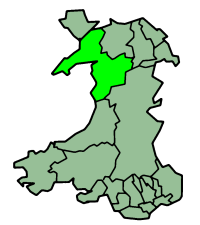Localización de Bangor (Gales) en Gwynedd, Gales