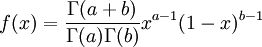 f(x) = \frac{\Gamma(a+b)}{\Gamma(a)\Gamma(b)}x^{a-1}(1-x)^{b-1}