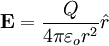 \mathbf{E} = \frac{Q}{4 \pi \varepsilon_o r^2}\hat{r}