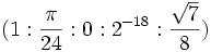 (1:\frac{\pi}{24}: 0: 2^{-18}:\frac{\sqrt{7}}{8})